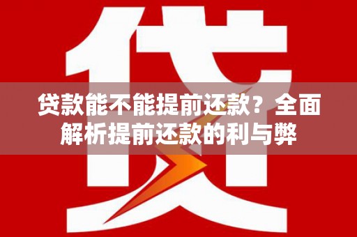 泸州贷款能不能提前还款？全面解析提前还款的利与弊